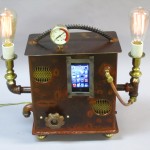 steampunk lamp, ipod boom box